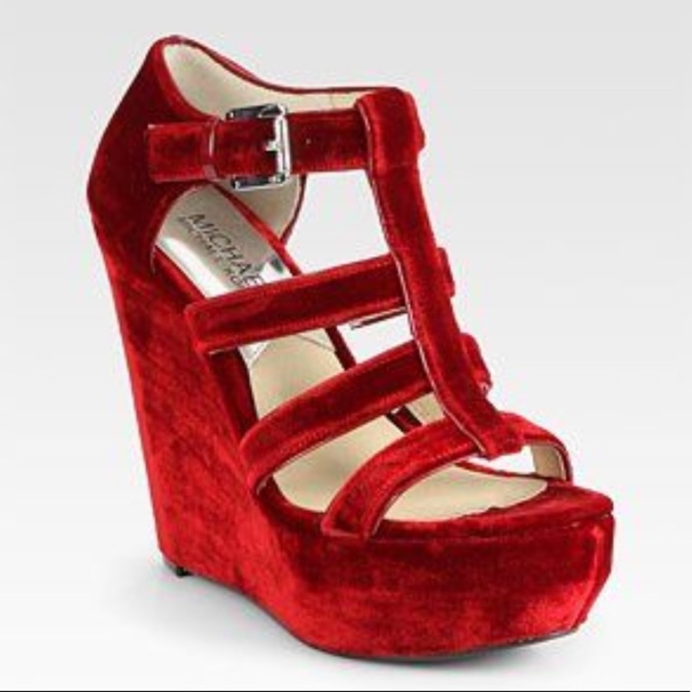Michael Kors Red Velvet Wedge Heels